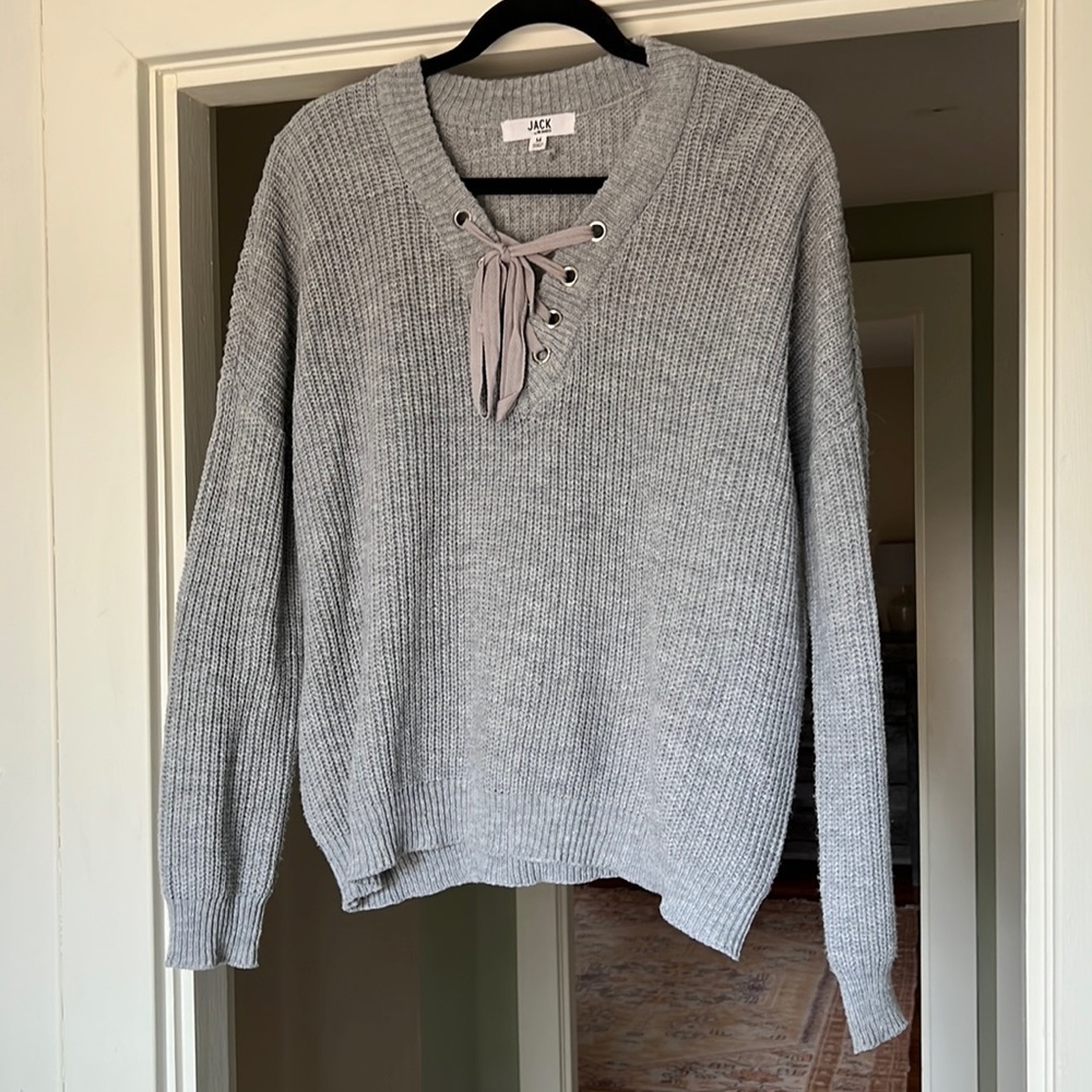 Light Gray Pullover Laceup Sweater
